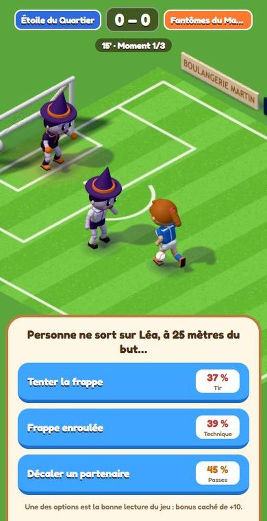 Un moment clé de match : trois choix avec leurs chances de réussite
