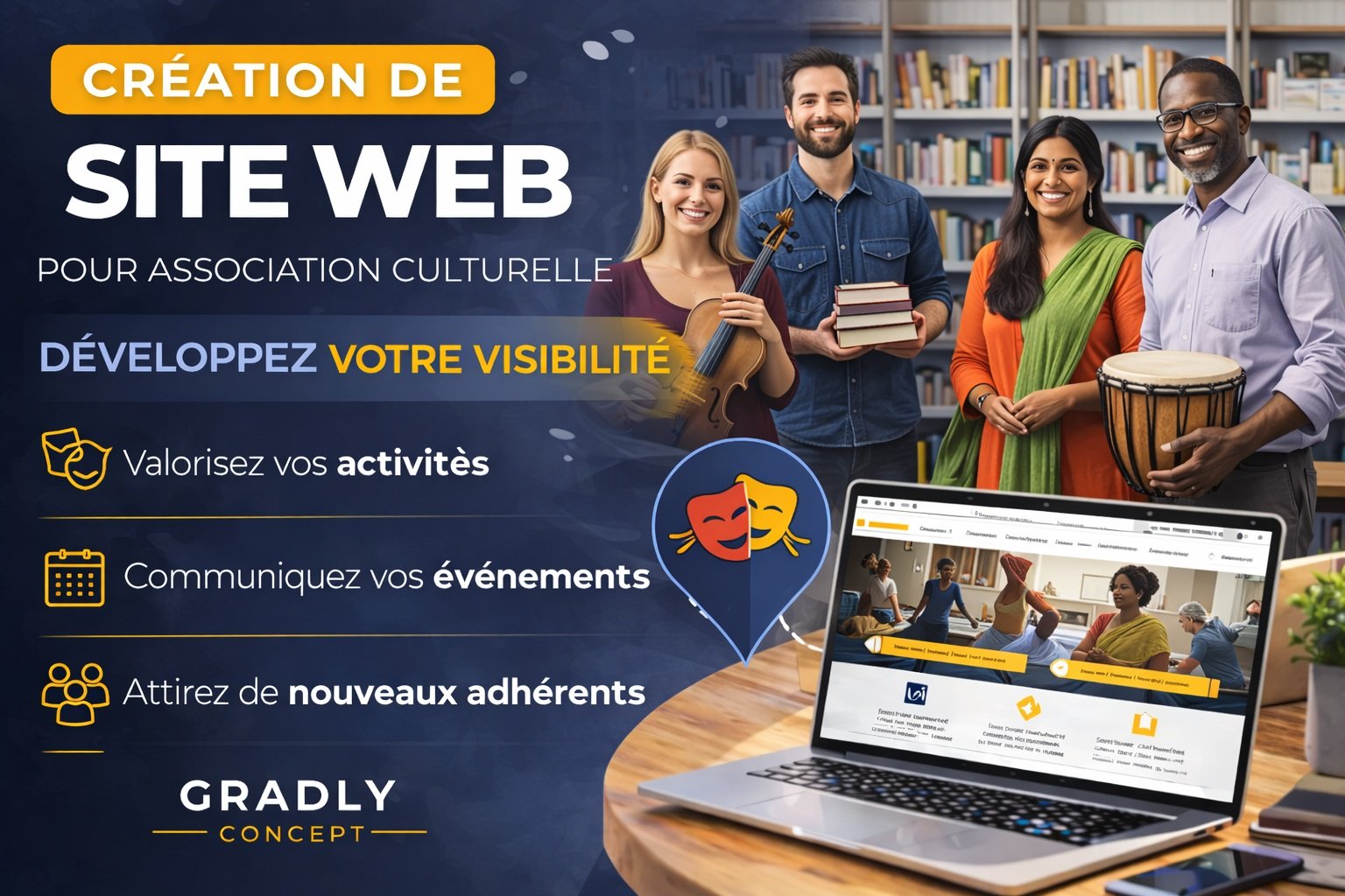 création site web association culturelle – exemple de site internet pour association culturelle réalisé par Gradly Concept
