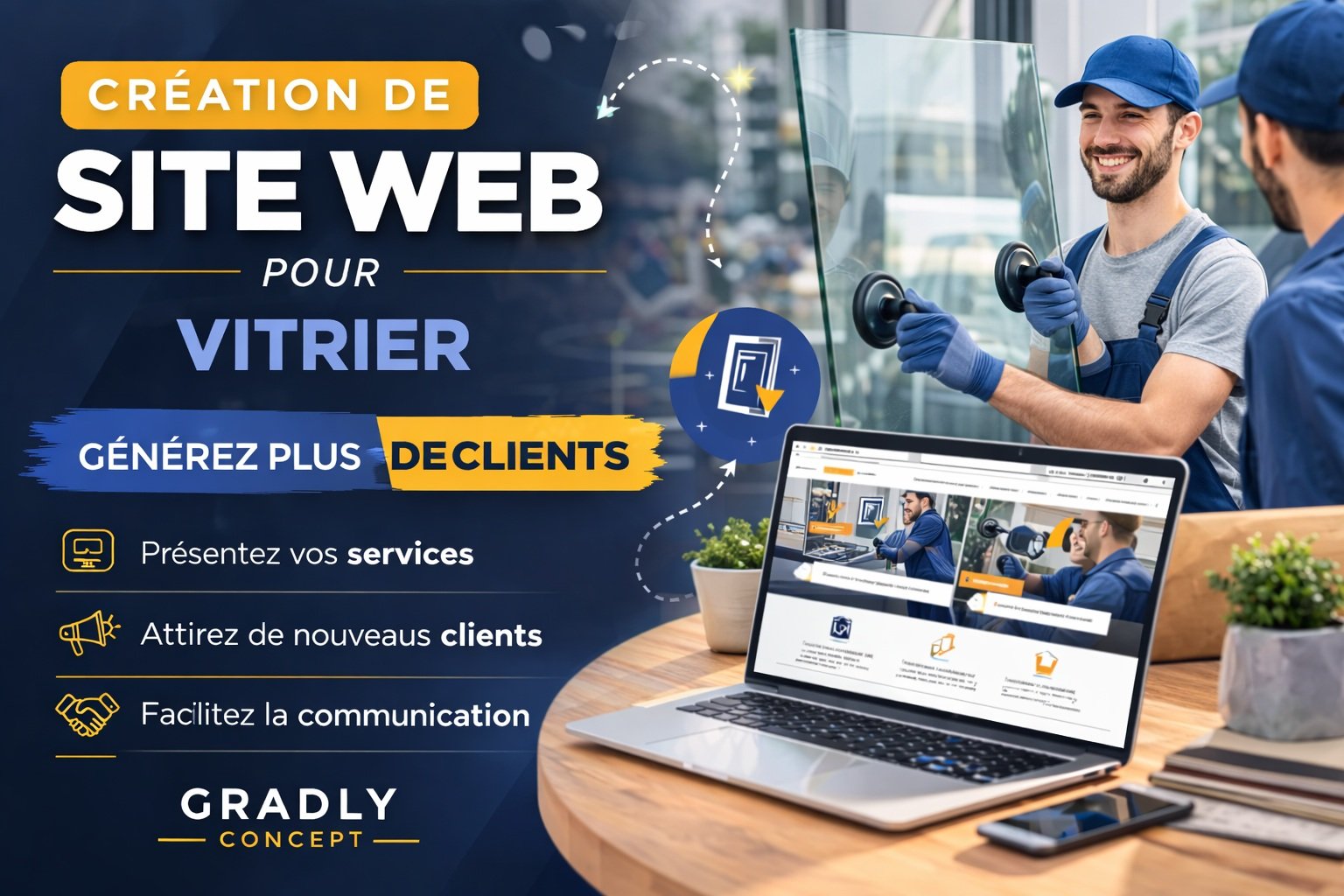création site web vitrier – exemple de site internet pour vitrier réalisé par Gradly Concept