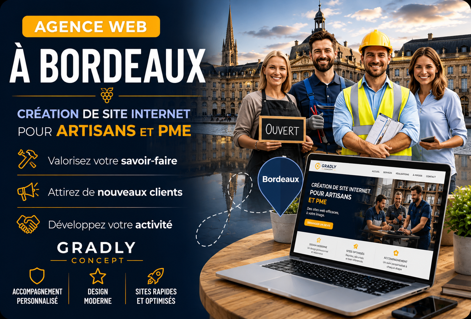 agence web Bordeaux – création de site internet pour artisans et PME par Gradly Concept