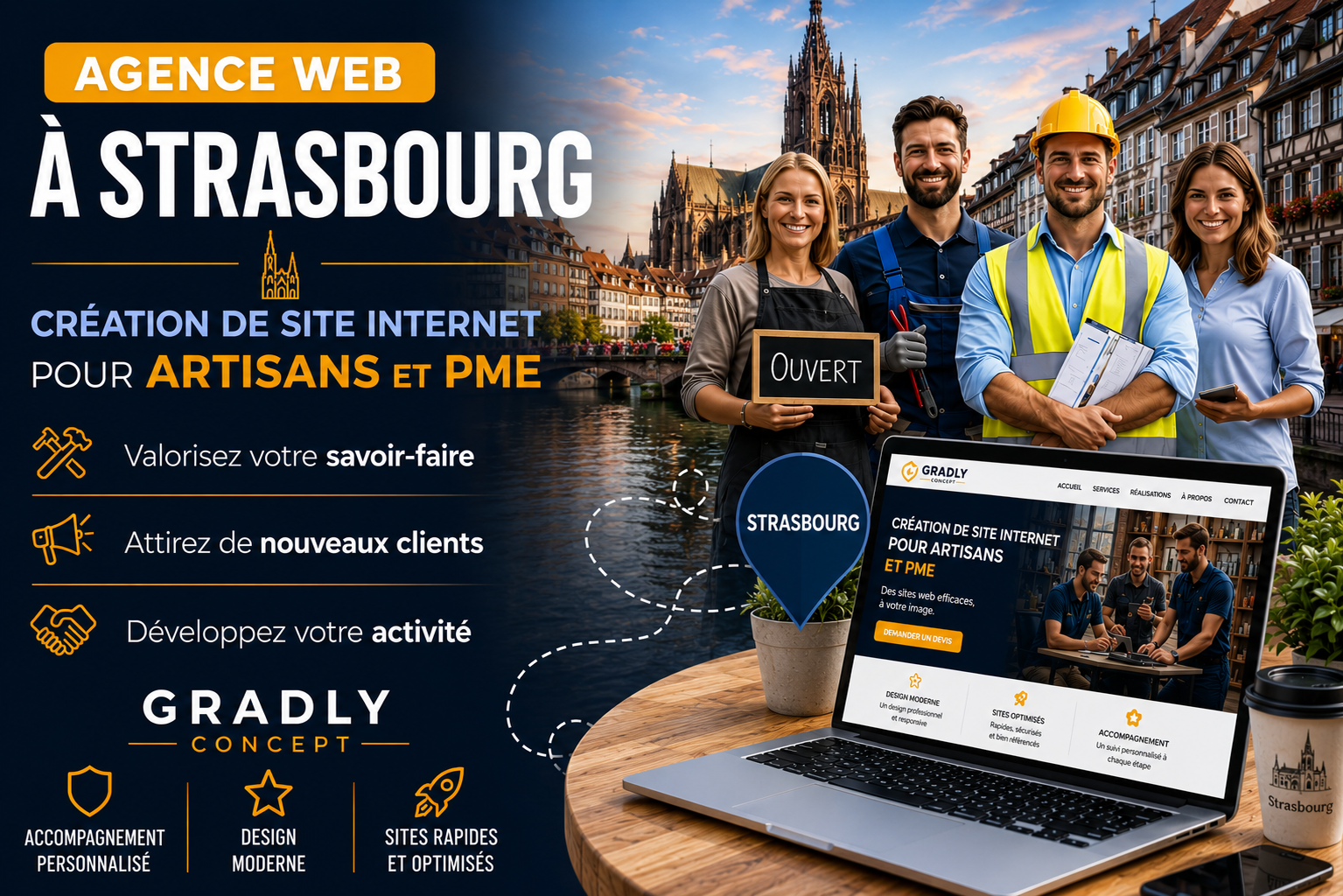 agence web Strasbourg – création de site internet pour artisans et PME par Gradly Concept